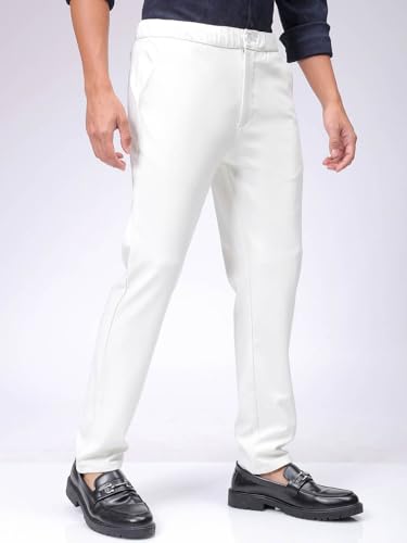Image of The Indian Garage Co Men Slim Fit Solid Mid-Rise Stretchable Knitted Jogger Trousers