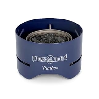 Feuerhand Tischgrill Tamber in Blau, Grillrost aus Emaille, Anti-Haft, raucharme Verbrennung, Ablaufrillen für Fett und Speiseflüssigkeiten, mit Tischgrill-Kohle
