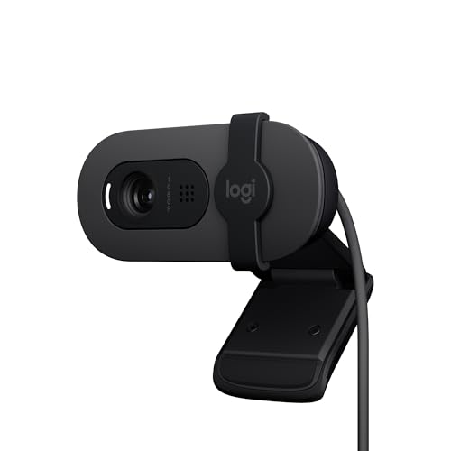 Logitech Brio 100, cámara web Full HD para reuniones y streaming, equilibrio de iluminación automático, micrófono integrado, tapa de privacidad, USB-A, Microsoft Teams, Google Meet, Zoom y más,Grafito