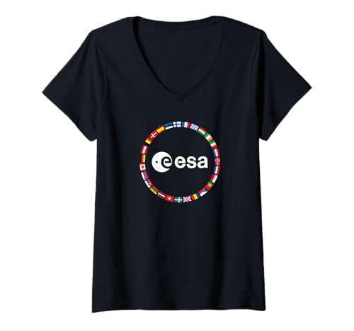 Donna ESA European Space Agency Logo Maglietta con Collo a V