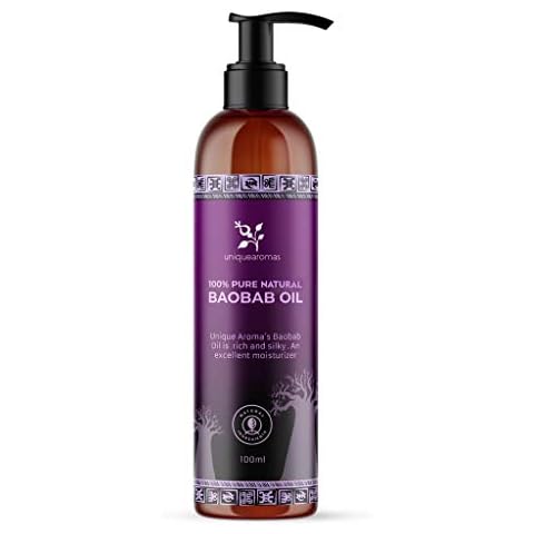 Unique aromas baobab oil- 100% pure virgin cold pressed & Natural Unrefined Oil for Smooth Skin | Long Hair Care | Nails | Hand | Foot & Body Massage - moisturizer oil for face 100ml Cover