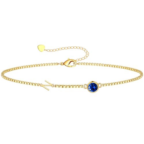 Image of Birthstone Bracelets for Women, Initial Bracelet Teen Stocking Stuffers Birthday Gifts for Teen Girls Initial Bracelet Trendy Letter A-Z Dainty Bracelet 21st 30th Mom Birthday Gift Birthstone Jewelry