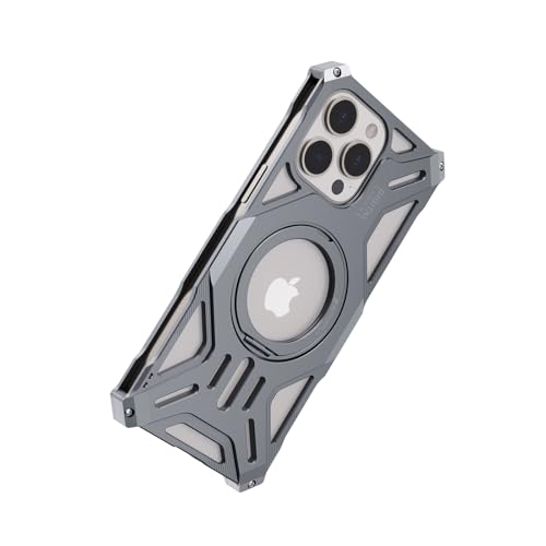Coque iPhone 15 en métal premium gris avec anneau magnétique au fini brossé élégant