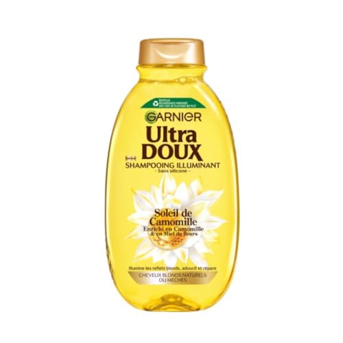 Garnier Ultra Doux - Shampooing Illuminant pour Cheveux Blonds naturels ou méchés - Camomille et Miel de Fleurs - Sans Silicone - Hommes et Femmes - 400 ml