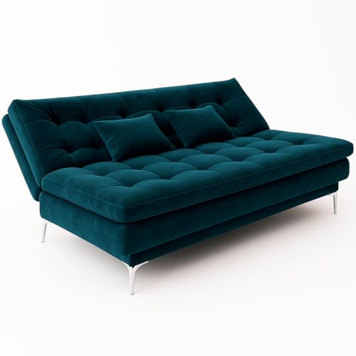 Image of FURNY Eagel 3 Seater Fabric Sofa Cum Bed with 2 Cushions (Greenish Teal) with Velvet Fabric | Durable with Comfort | Perfect for Living Room, Bedrooms, Offices