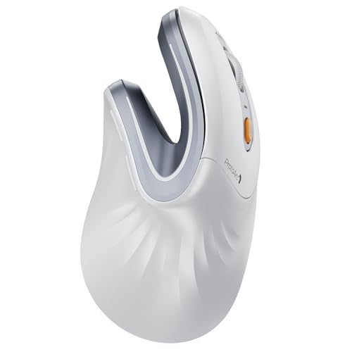 ProtoArc Ergonomic Mouse EM11 NL Wireless Vertical Mouse Ergo Mouse with Multi-Device USB-C Rechargeable Mice for Windows Mac OS PC/Notebook/Laptop White