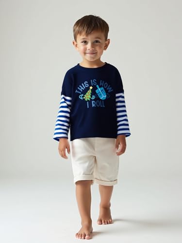 Image of Unique Baby Boys Shirts for Kids and Toddlers Striped Layered Long Sleeve with Embroidery