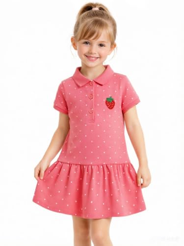 Image of HILEELANG Girls Polo Dress Cotton Short Sleeve Summer Casual School Uniform Dress for Toddler Little Girls 2-8 Years