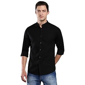 Dennis Lingo Men’s Solid Casual Full Sleeves Slim fit Black Cotton Shirt-C201_2_L