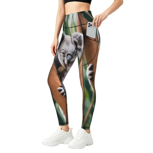 Pantalones de yoga para mujer Hugging Tree Koala con bolsillos prácticos