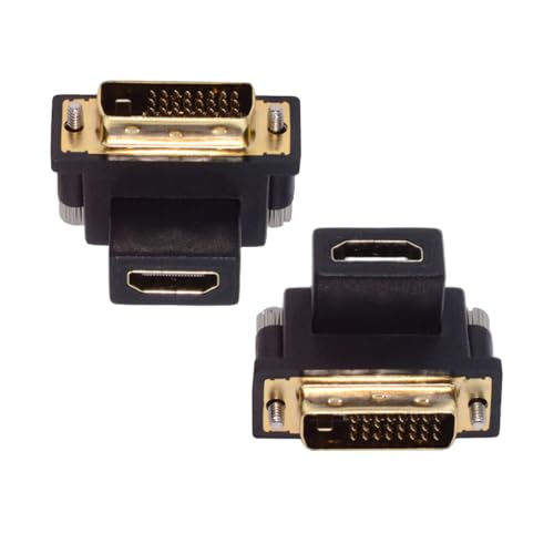 xiwai Adaptador DVI Macho a HDMI Hembra en ángulo Recto (2 Unidades, 4K, 90 Grados) para Monitor, Ordenador, HDTV y Tarjeta gráfica