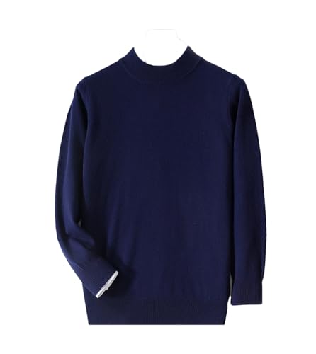 Men Merino Wool Sweater Spring Autumn Half High Collar Pullovers Sweater Long Sleeve Soft Knit Tops Navy Blue