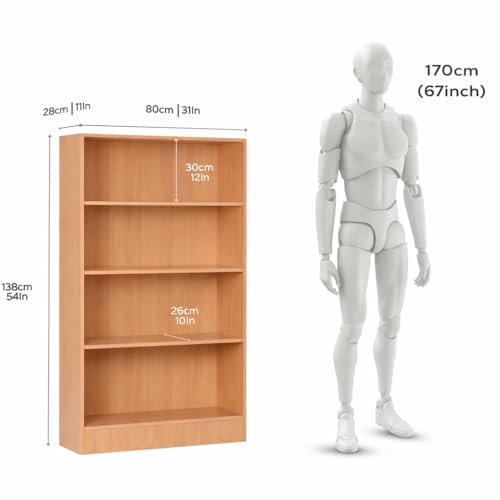 Image of DeckUp Muvo 4-Shelf Engineered Wood Book Shelf and Display Unit (Bavarian Beech, Matte Finish)