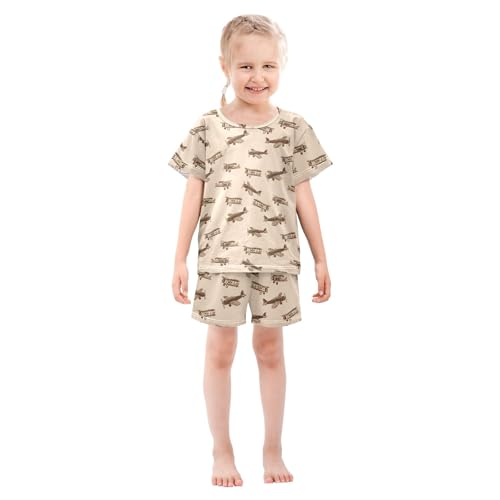 Retro Cartoon Airplane Summer Cute Pajama Sets, Short Sets for Daily Wears and Sleep Wears3