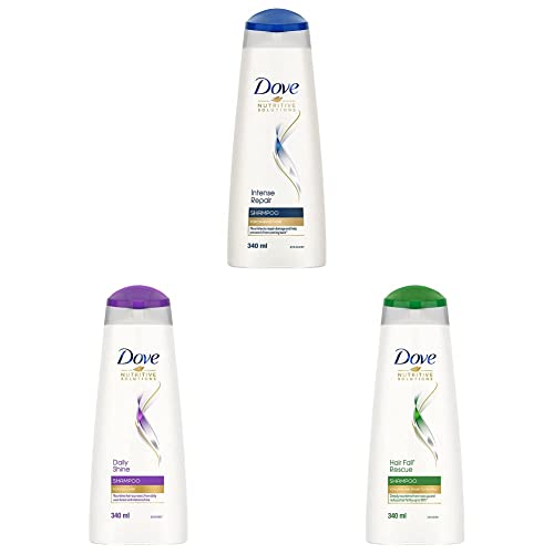 Image of Dove Intense Repair Shampoo, 340ml And Dove Daily Shine Shampoo, 340ml And Dove Hair Fall Rescue Shampoo, 340ml