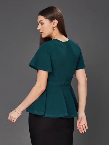 Image of Miss Chase Women's Round Neck Half Sleeves Cotton Lace and Pearl Detailing
