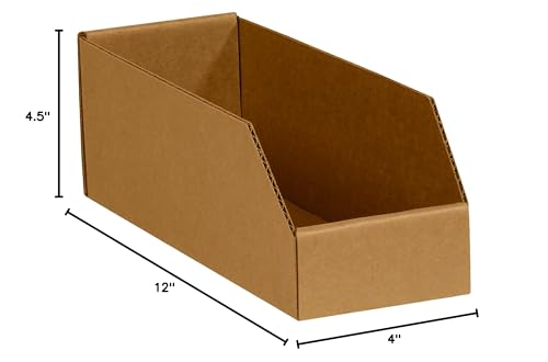 Image of BOX USA BBINMT412K Open Top Bin Boxes, 4 inch x 12 inch x 4 1 /2 inch, Kraft (Pack of 50)
