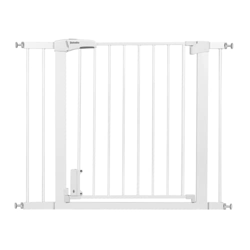 BABELIO Metal Baby Gate with Wireless Alarm, 29-40 Inch Auto Close Dog Gate with Door, No Drilling Pressure Mounted Child Gate, Walk Thru Safety Pet Gate for Stairs and Doorways