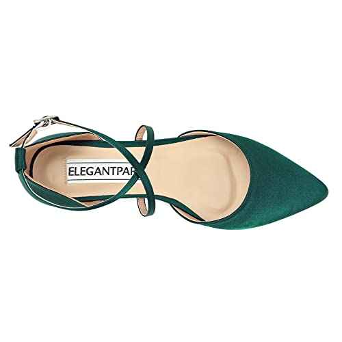 Image of ELEGANTPARK FC2322 Comfortable Satin Pointed Toe Flats for Women Ankle Straps Wedding Flats for Bride Shoes Evening Party Guest Shoes for Women Dressy Low Heel