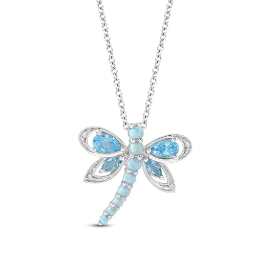 Jewelili Sterling Silver Pendant Necklace for Women | Multi Gemstone and Diamond | 18