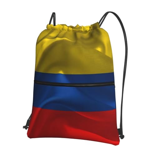Flag of Colombia Drawstring Backpack, Large Size Storage Draw String Bag, Printed Sports Cinch Bags for Gym