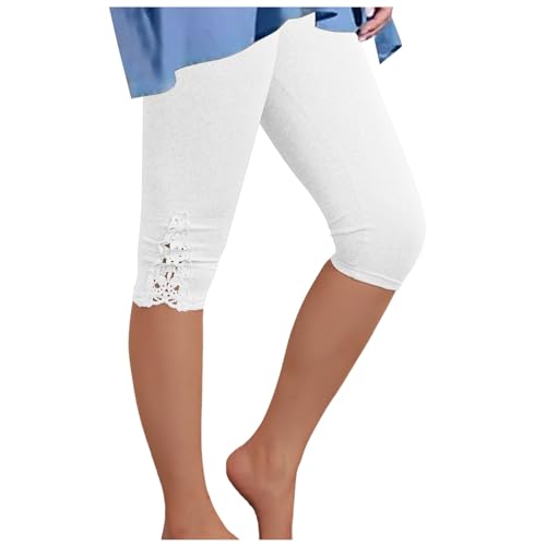 Leggings mit Spitze für Damen 3/4 Capri Leggins Elastische Blickdicht...