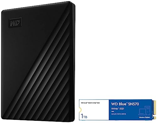 Image of Western Digital WD Blue SN570 NVMe 1TB, Upto 3000MB /s & Western Digital WD 2TB My Passport Portable Hard Disk Drive, Compatible with Windows and Mac