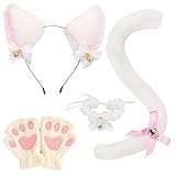 [KEKVE] 猫耳 5点セット 猫耳 カチューシャ 猫耳 コスプレ 黒猫 コスチュームランキング 仮装 アクセサリー ハロウィン パーティー アニメ イベント （ヘッドバンド*1、尻尾*1、首輪*1、手袋*2）