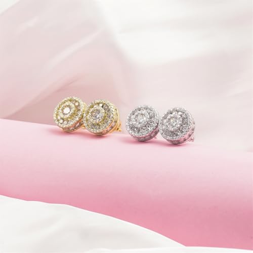Round S925 VVS Synthetic Moissanite Hip Hop Bling Out Circular Stud Earrings Jewelry Perfect Birthday Mother’s Day Gift for Men Women Silver Earrings Golden Earrings Wedding Set3
