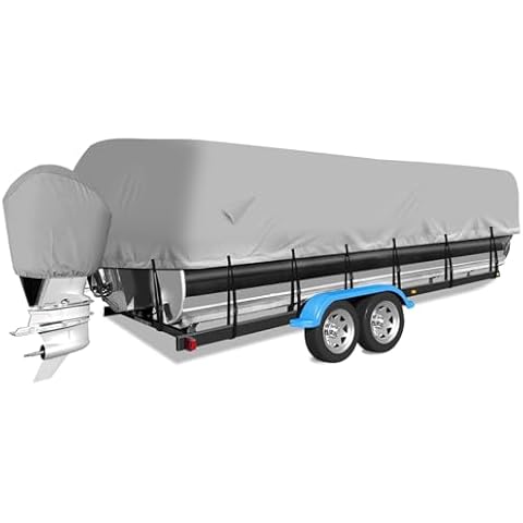 Mionovity Pontoon Boat Cover, 900D Waterproof Pontoon Boat Cover with Motor Cover, Heavy Duty Waterproof Marine Grade Canvas, Deck Boat Cover, 21-24 FT, Gray Cover