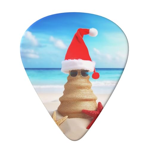 Evanem ギターピック エレクトリックウクレレピック用 オーガナイザー収納ボックス付き メリークリスマス ビーチ ベースピック 6個パック アコースティックギター用 0.71mm