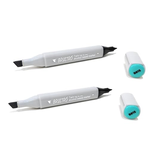 Image of BRUSTRO Twin Tip Alcohol Based Marker (Pack of 2) |Blue (Mint Green Light)|Tip Size - Broad 1-7mm line,Fine 0.7mm|Smudge-Proof,Waterproof, Ideal for Texturing, Sketching,Graffiti,Comic Artist,