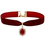 MOMOCAT 14K gold plated red velvet red crystal imitation ruby choker necklace for women vampire chokers necklaces 90s gothic chocker burgundy vintage chockers renaissance faire accessories