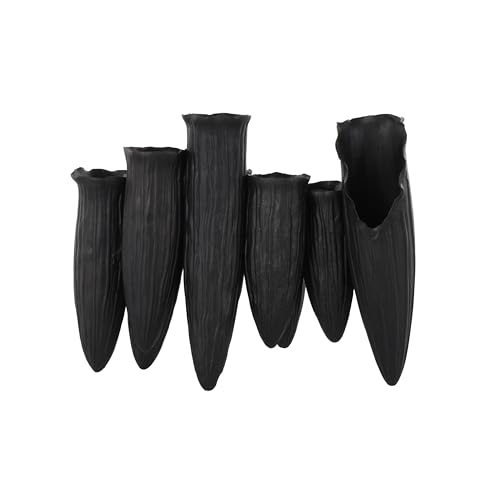 Image of Deco 79 Ceramic Abstract Decorative Vase Floral Inspired 10 Openings Centerpiece Vase with Linear Grooves, Flower Vase for Home Decoration 13 inch x 5 inch x 11 inch, Black