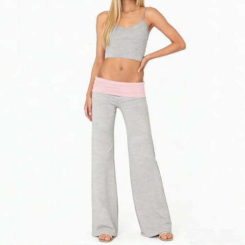 Image of Lounge Yoga Pants for Women Fold Over Low Waist Wide Leg Bell Bottoms | Y2K Foldover Pants, Flare Leggings, Low Rise Yoga Sweatpants
