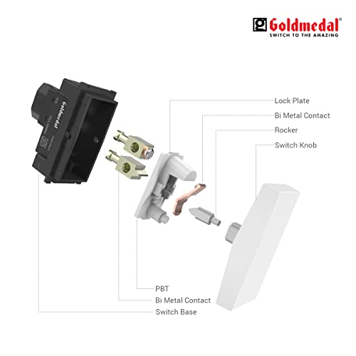 Image of Goldmedal Air Aura 10 Ampere One Way Rocker Switch, White - (Pack Of 20)