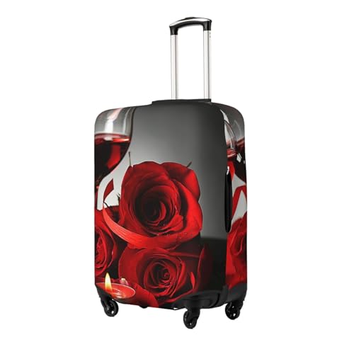Red Rose And Wine Romantic Lovers Print Luggage Suitcase Covers Elastic Washable Luggage Protector Luggage Covers For Suitcase2
