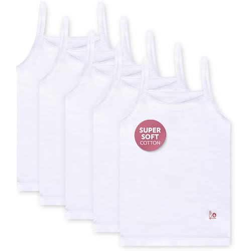 Feathers Girls Undershirts Tagless Camisoles - 5 pk Super Soft Cotton Cami Girls Tank Tops