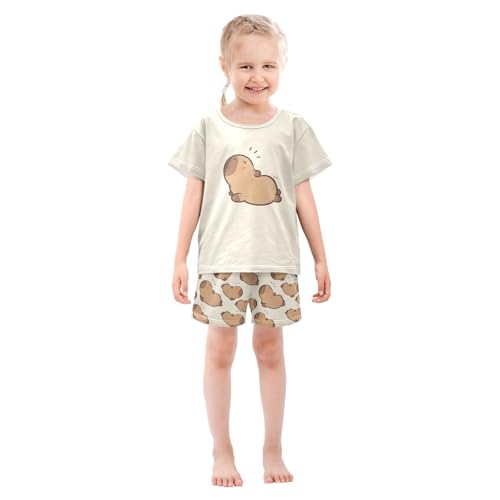 senya Wakes Up Cute Capybara Summer Pajamas Set Short Cotton Sleepwear 2 Piece3