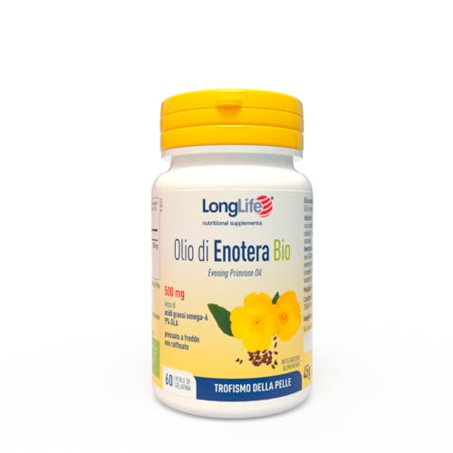 LongLife® Olio di Enotera Bio 500mg | Omega-6 | Titolato al 9% in acido gamma-linolenico (GLA)
