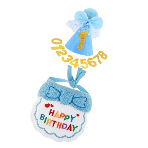 ペットの誕生日パーティー衣装アクセサリー 3 個よだれかけ帽子セットソフトフェルト素材年齢番号ステッカー写真小道具フェルトペットよだれかけと帽子