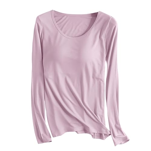 Ninedayx Top Para Las Mujeres Reino Unido Invierno Dressy Con Pecho Pad Blusas De Mujer Cómodo Con Estante Sujetador 2 En 1 Loungewear Versátil Construido En Túnica Baggy Baggy Color Sólido Ropa De