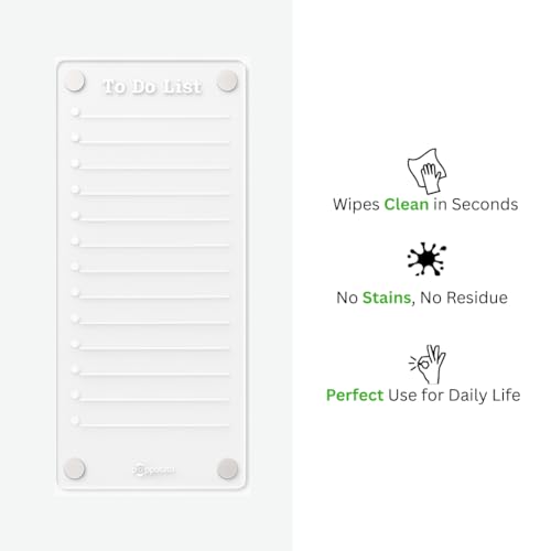 Image of Transparent Magnetic Acrylic Fridge Writing Board | Glass-Like Crystal Clear Planner & to Do List | Includes 2 Dry-Erase Markers & Cleaning Cloth | 24x10 cm