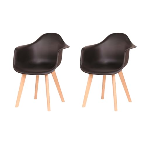 BenyLed Pack de 2 Sillón Tower Silla de Comedor Silla Escandinava, Pata Madera de Haya, Estilo Nórdico (Negro)