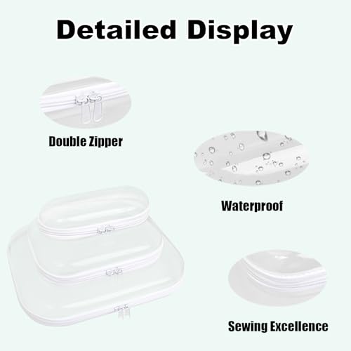 honitty Capa rígida transparente com zíper, 3 bolsas transparentes com zíper, conjunto de estojo de
