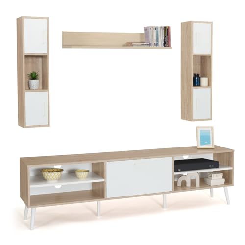 IDMarket - Ensemble Meuble TV 180 cm et étagères Houston Bois et Blanc