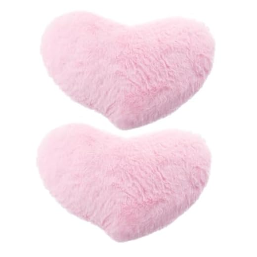 Kuleyang 2 Pack Heart Pillow, Washable Soft Pink Heart Shaped Pillow, Cute Fuzzy Fluffy Throw Pillows, Decorative Pillows Cushions for Bedroom Living Room Decor, Festival Decoration, Bed, Chair
