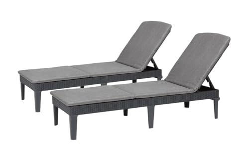 Keter Lot de 2 Bain de Soleil Jaipur avec Table Base - Anthracite - Résine Résistante aux Intempéries
