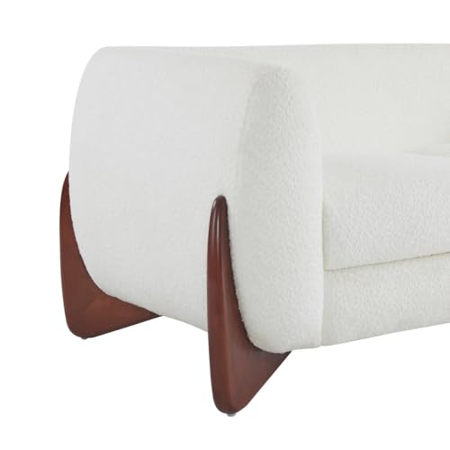 Image of Upholstered 3 Seater Sofa Three Seater Sofa with Wooden Legs for Living Room Hotels & Offices (Two Seater Boucle White)
