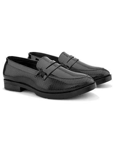 Image of STANPHORD Mens Loafers Men tan petant Leatherette Wrinkle Free Shiny Glossy Formal Office wear Slip on Moccasins Loafers Penny Shoes Without Laces
